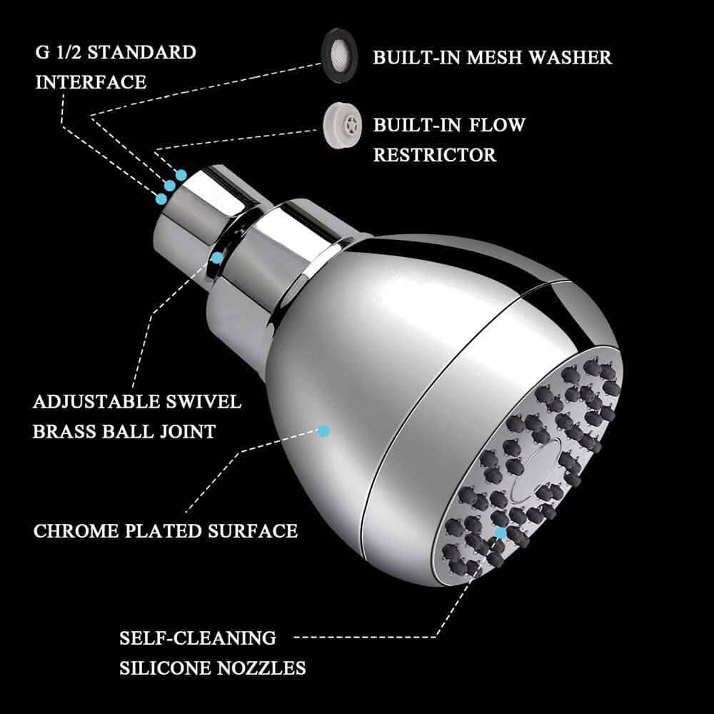 High Pressure Shower Head 3" Anti-clog Anti-leak Fixed with Adjustable Swivel Brass Ball Joint-High Pressure Shower Head 3" Anti-clog Anti-leak Fixed with Adjustable Swivel Brass Ball Joint
