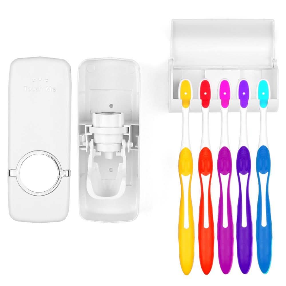 Home Automatic Toothpaste Dispenser + 5 Toothbrush Holder Set-Home Automatic Toothpaste Dispenser + 5 Toothbrush Holder Set