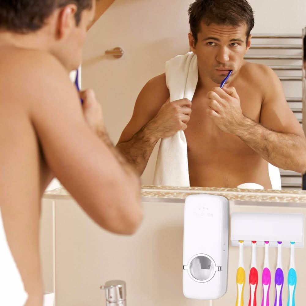 Home Automatic Toothpaste Dispenser + 5 Toothbrush Holder Set-Home Automatic Toothpaste Dispenser + 5 Toothbrush Holder Set