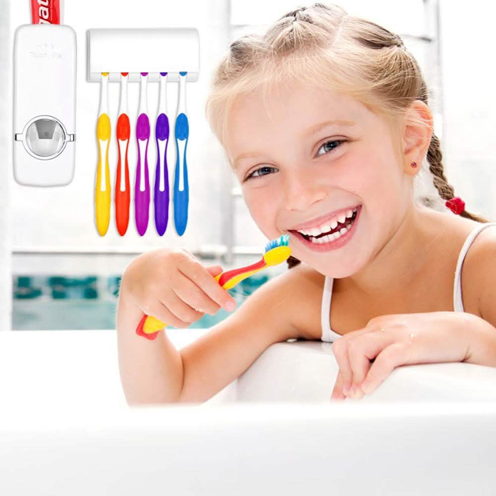 Home Automatic Toothpaste Dispenser + 5 Toothbrush Holder Set-Home Automatic Toothpaste Dispenser + 5 Toothbrush Holder Set