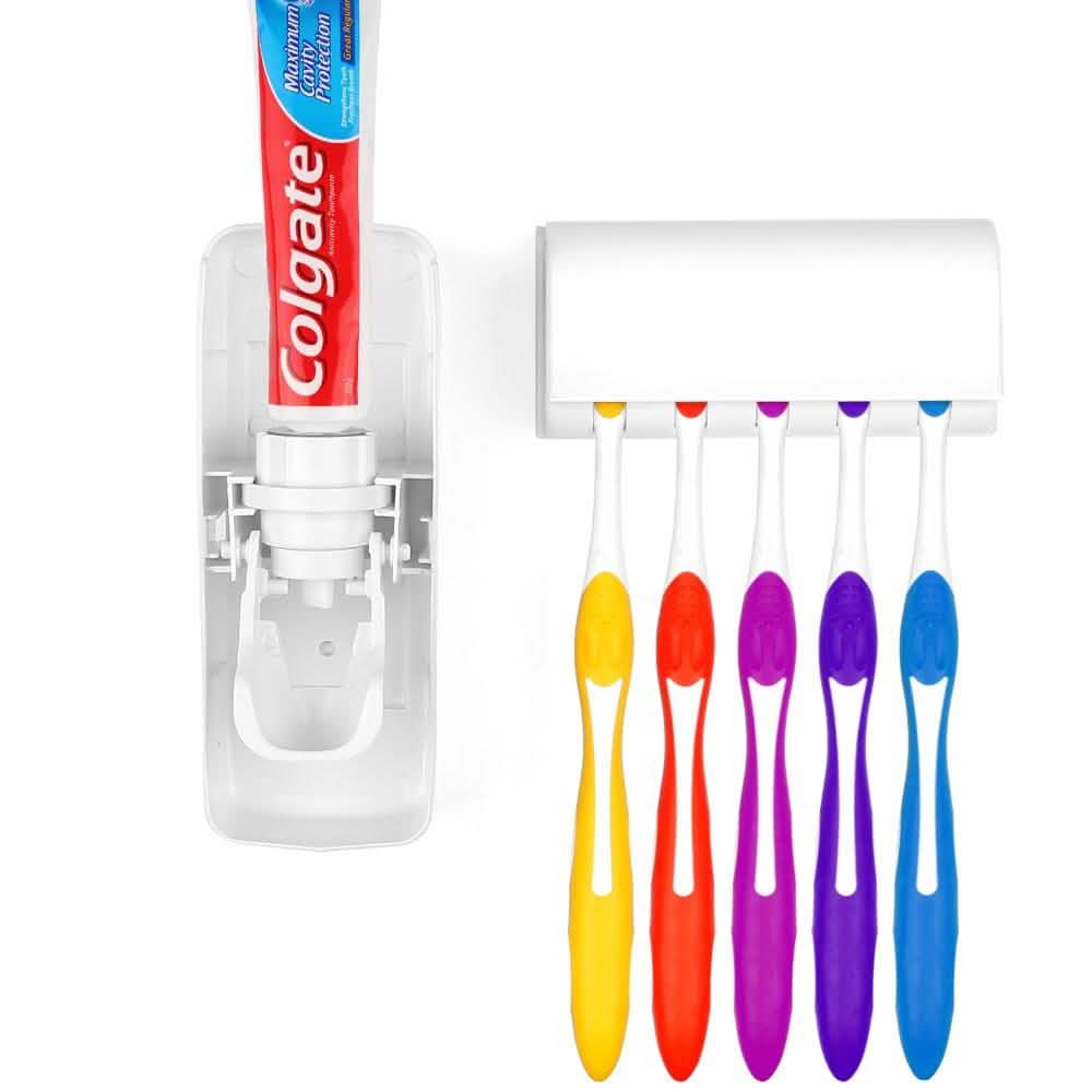 Home Automatic Toothpaste Dispenser + 5 Toothbrush Holder Set-Home Automatic Toothpaste Dispenser + 5 Toothbrush Holder Set