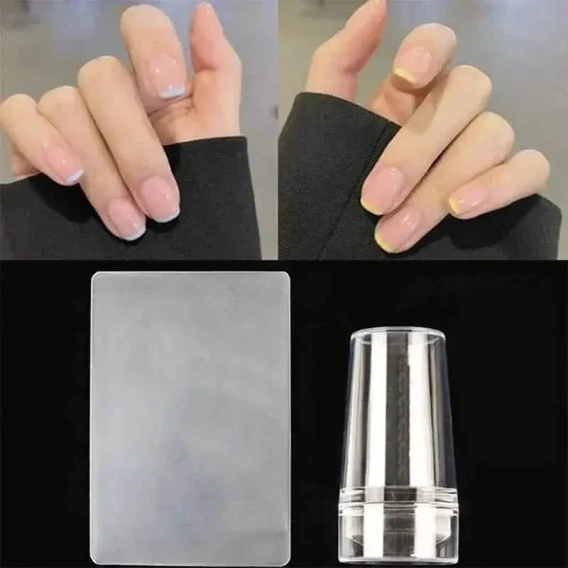 Hypoallergenic Silicone Nail Stamper and Scraper Set for French Manicure Stamping Plate-Hypoallergenic Silicone Nail Stamper and Scraper Set for French Manicure Stamping Plate