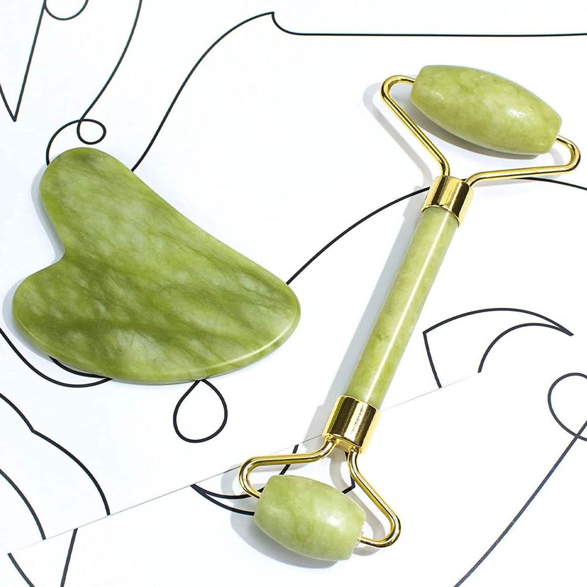 Jade Roller & Gua Sha Set Facial Beauty Tools Face Roller Skin Massager-Jade Roller & Gua Sha Set Facial Beauty Tools Face Roller Skin Massager