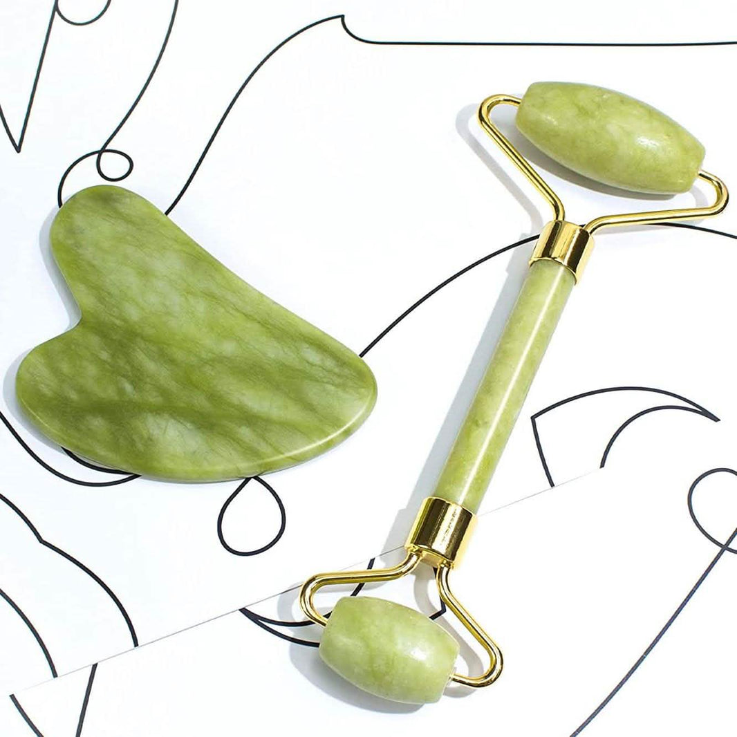 Jade Roller & Gua Sha Set Facial Beauty Tools Face Roller Skin Massager-Jade Roller & Gua Sha Set Facial Beauty Tools Face Roller Skin Massager