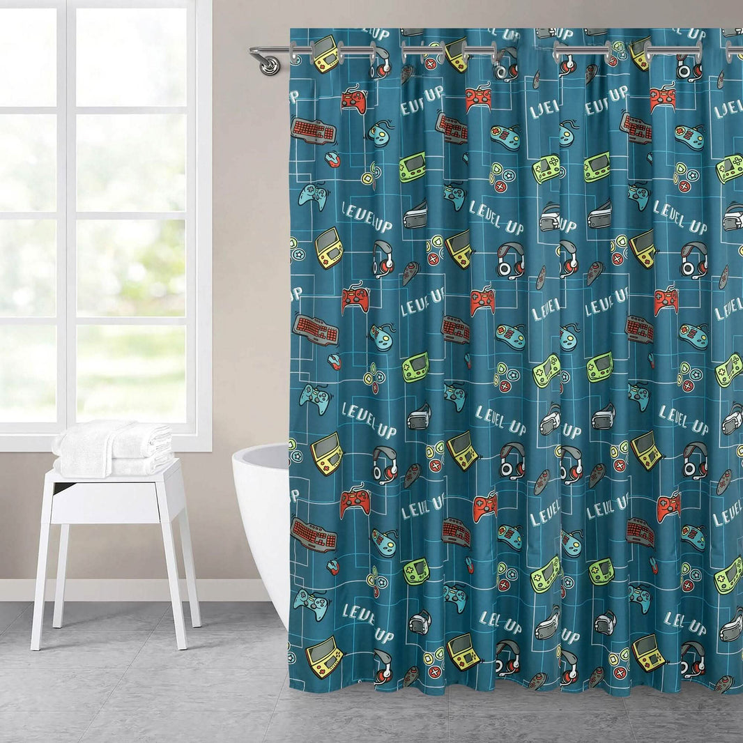 Kidz Mix Level Up Glow-in-the-Dark Shower Curtain-Kidz Mix Level Up Glow-in-the-Dark Shower Curtain