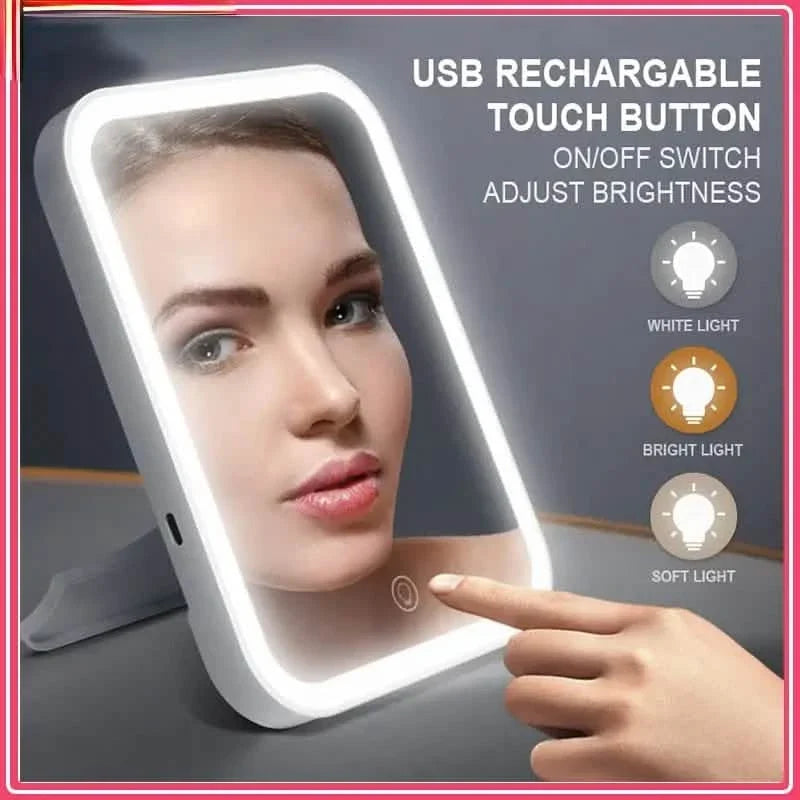 LED Makeup Mirror Touch Screen 3 Light Portable Standing Folding Vanity Mirror-LED Makeup Mirror Touch Screen 3 Light Portable Standing Folding Vanity Mirror