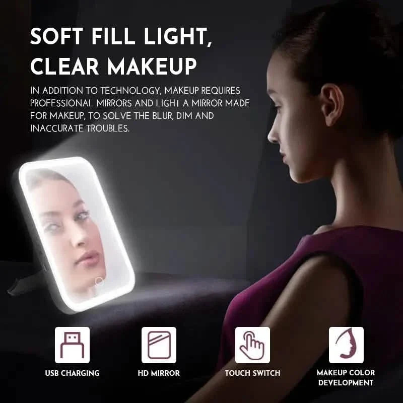 LED Makeup Mirror Touch Screen 3 Light Portable Standing Folding Vanity Mirror-LED Makeup Mirror Touch Screen 3 Light Portable Standing Folding Vanity Mirror