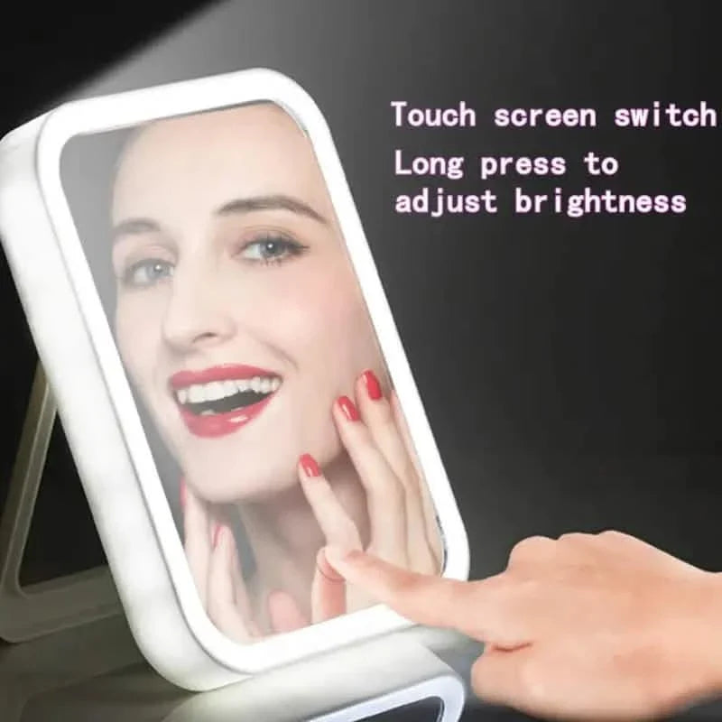 LED Makeup Mirror Touch Screen 3 Light Portable Standing Folding Vanity Mirror-LED Makeup Mirror Touch Screen 3 Light Portable Standing Folding Vanity Mirror