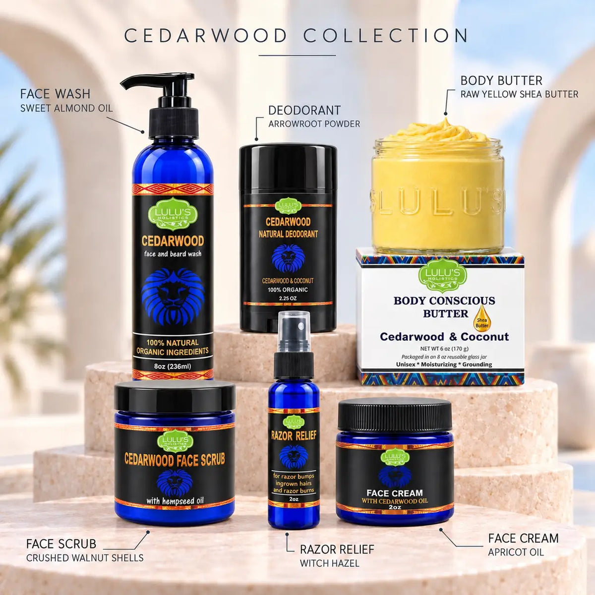 Lulu's Holistics Men's Ultimate Cedarwood Face, Body & Grooming 6-Piece Complete System Routine Box-Lulu's Holistics Men's Ultimate Cedarwood Face, Body & Grooming 6-Piece Complete System Routine Box