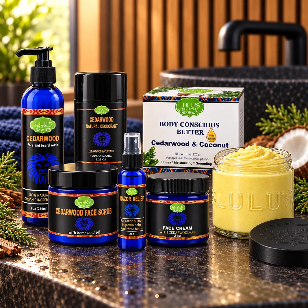 Lulu's Holistics Men's Ultimate Cedarwood Face, Body & Grooming 6-Piece Complete System Routine Box-Lulu's Holistics Men's Ultimate Cedarwood Face, Body & Grooming 6-Piece Complete System Routine Box