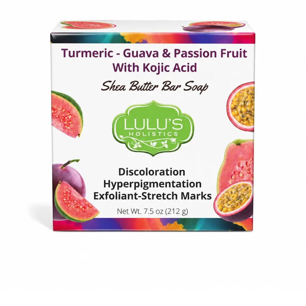 Lulu's Holistics Guava Passionfruit Turmeric Kojic Shea Butter Bar Soap – Target Uneven Tone & Glow-Lulu's Holistics Guava Passionfruit Turmeric Kojic Shea Butter Bar Soap – Target Uneven Tone & Glow