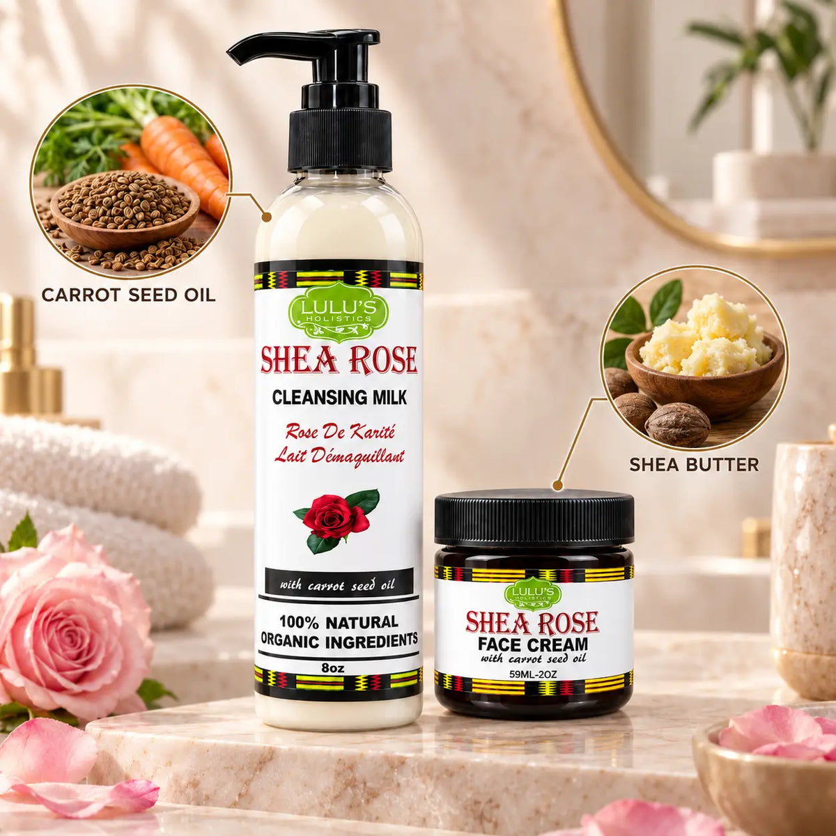 Lulu's Holistics Cleanse & Hydrate Skin Duo – Rose Cleansing Milk & Face Cream-Lulu's Holistics Cleanse & Hydrate Skin Duo – Rose Cleansing Milk & Face Cream