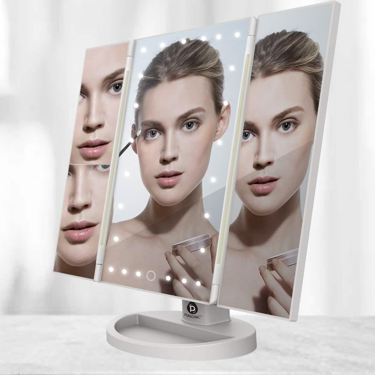 Pursonic 24 LED Tri Fold Vanity Mirror-Pursonic 24 LED Tri Fold Vanity Mirror
