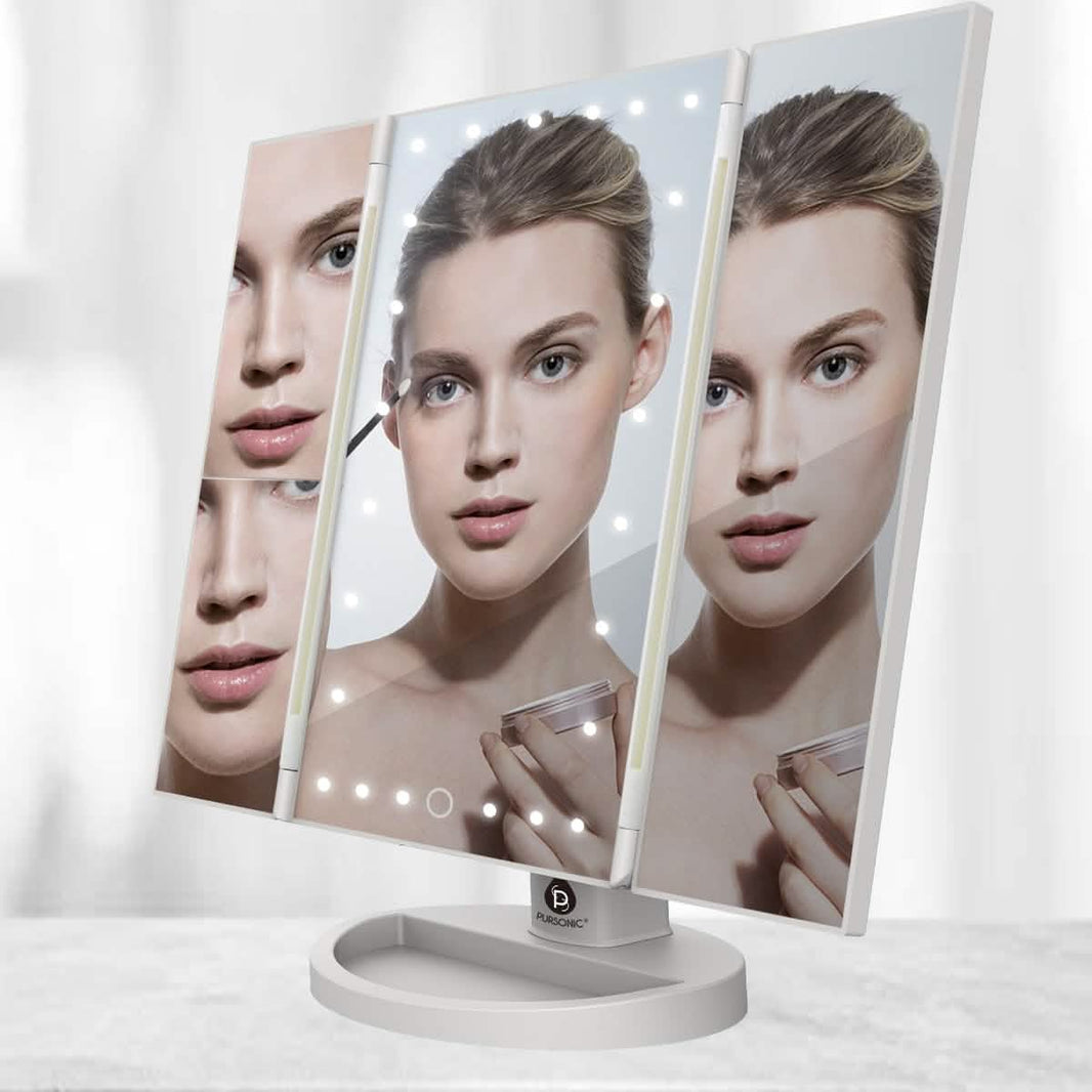 Pursonic 24 LED Tri Fold Vanity Mirror-Pursonic 24 LED Tri Fold Vanity Mirror
