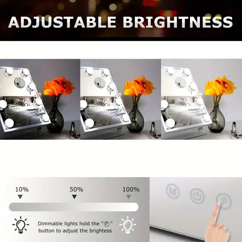 Makeup Mirror with 9 Bulbs, Adjustable Brightness and Smart Touch Control-Makeup Mirror with 9 Bulbs, Adjustable Brightness and Smart Touch Control