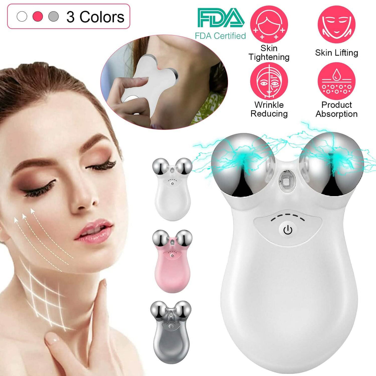 Micro-Current Face Massager Rechargeable Roller with 5 Gears-Micro-Current Face Massager Rechargeable Roller with 5 Gears