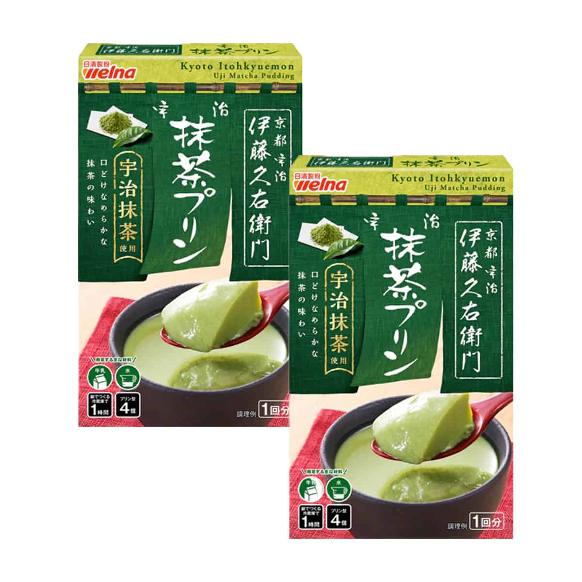 Nissin Welna Kyoto Itohyuemon Uji Matcha Pudding Powder x 2 Boxes-Nissin Welna Kyoto Itohyuemon Uji Matcha Pudding Powder x 2 Boxes