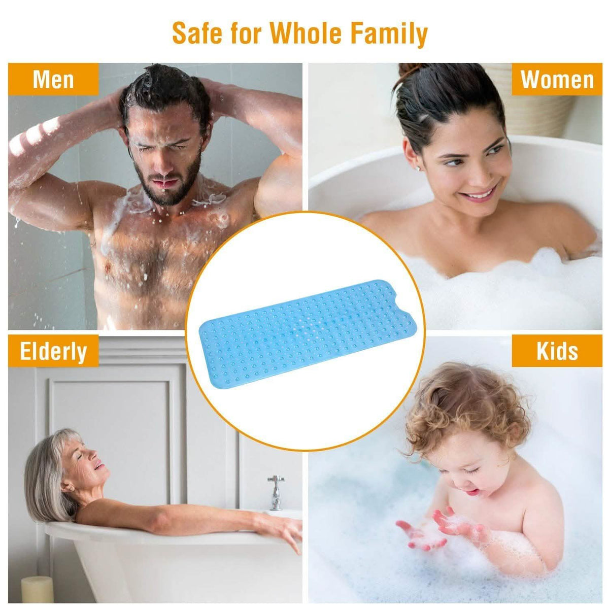 Non Slip Shower Mat Massage Anti-Bacterial with Suction Cups-Non Slip Shower Mat Massage Anti-Bacterial with Suction Cups