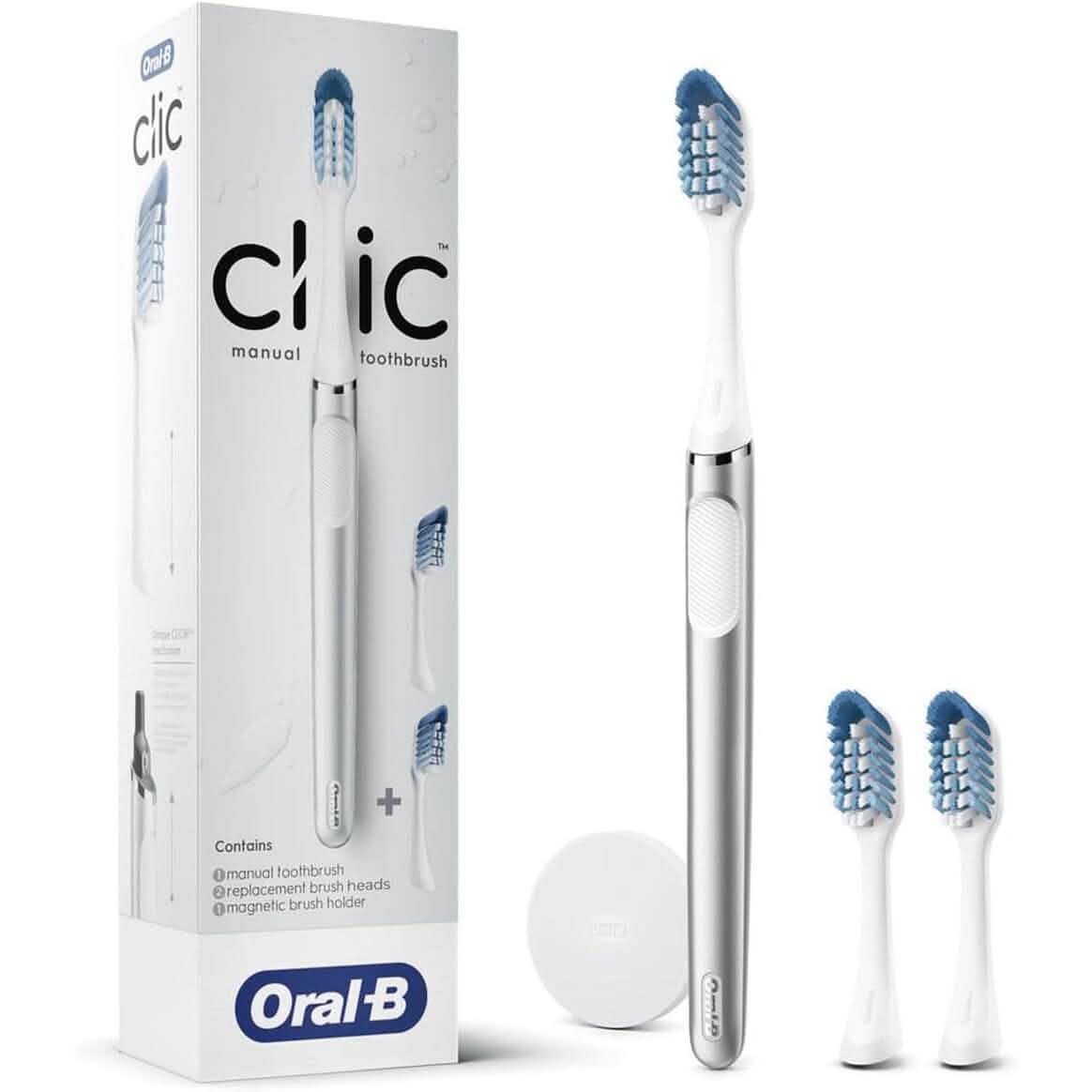Oral-B Clic Deluxe Starter Kit, Manual Toothbrush with 3 Brush Heads & Magnetic Brush Mount-Oral-B Clic Deluxe Starter Kit, Manual Toothbrush with 3 Brush Heads & Magnetic Brush Mount