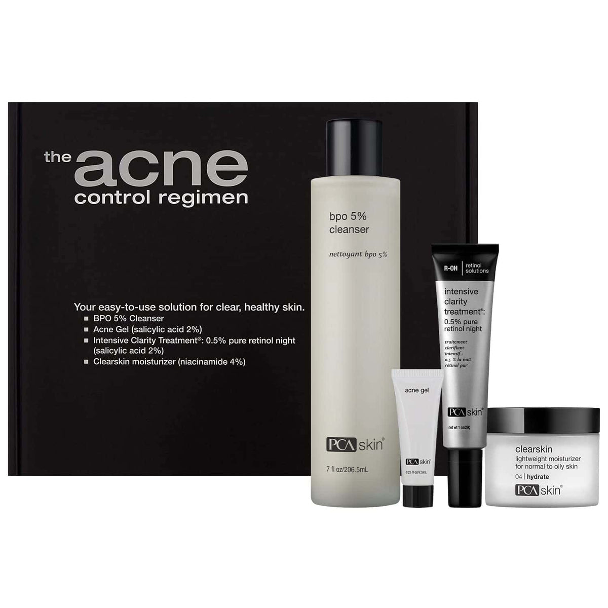 PCA Skin The Acne Control Regimen: Acne Gel Trial, BPO 5% Cleanser, Intensive Clarity Treatment, Clearskin-PCA Skin The Acne Control Regimen: Acne Gel Trial, BPO 5% Cleanser, Intensive Clarity Treatment, Clearskin