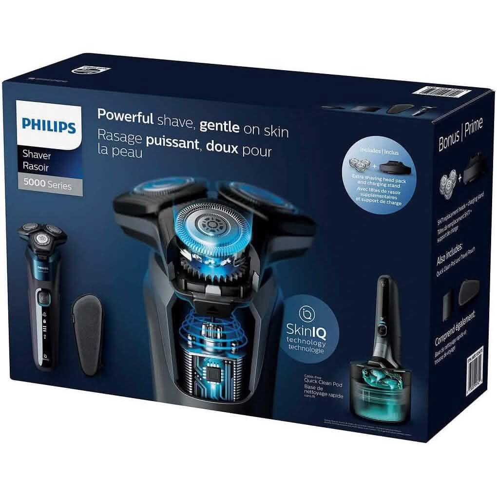 Philips Wet & Dry Shaver 5000 with SkinIQ Tech + Shave Heads, Charging & Cleaning Base (Refurbished)-Philips Wet & Dry Shaver 5000 with SkinIQ Tech + Shave Heads, Charging & Cleaning Base (Refurbished)