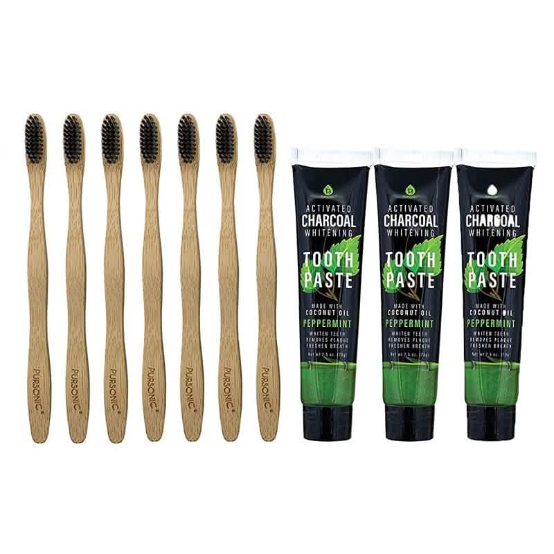 Pursonic Bamboo Toothbrush Charcoal Whitening Set-Pursonic Bamboo Toothbrush Charcoal Whitening Set