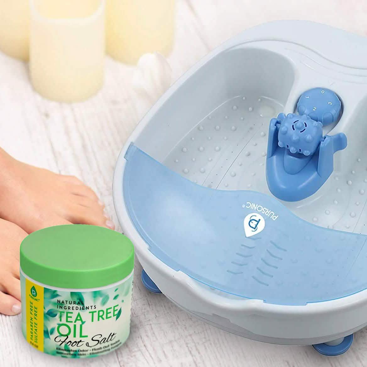 Pursonic Foot Spa Massager with Vibrating Bubbles & Tea Tree Oil Foot Salt Scrub with Epsom Salt-Pursonic Foot Spa Massager with Vibrating Bubbles & Tea Tree Oil Foot Salt Scrub with Epsom Salt