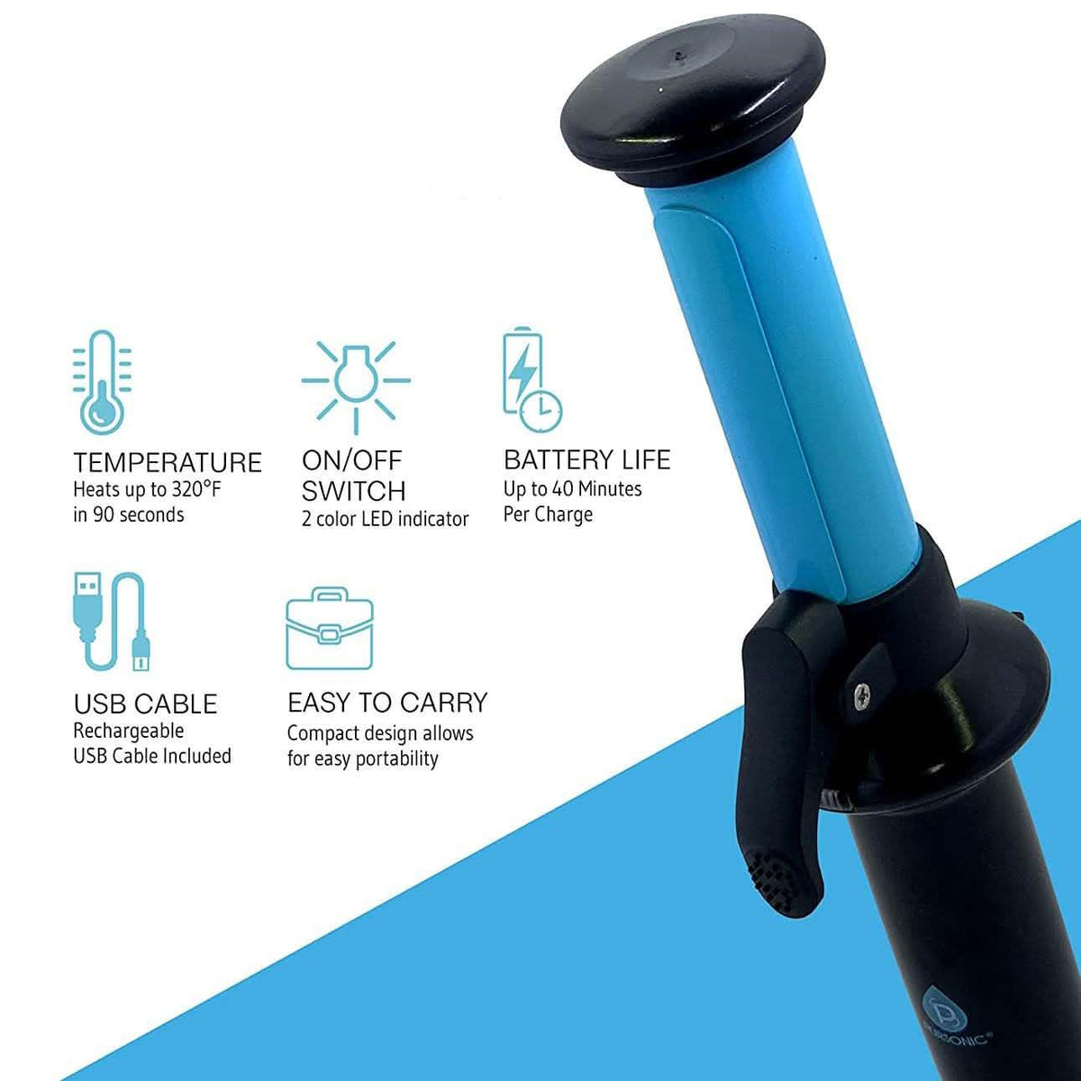 Pursonic Portable Cordless Rechargeable USB Curling Iron-Pursonic Portable Cordless Rechargeable USB Curling Iron