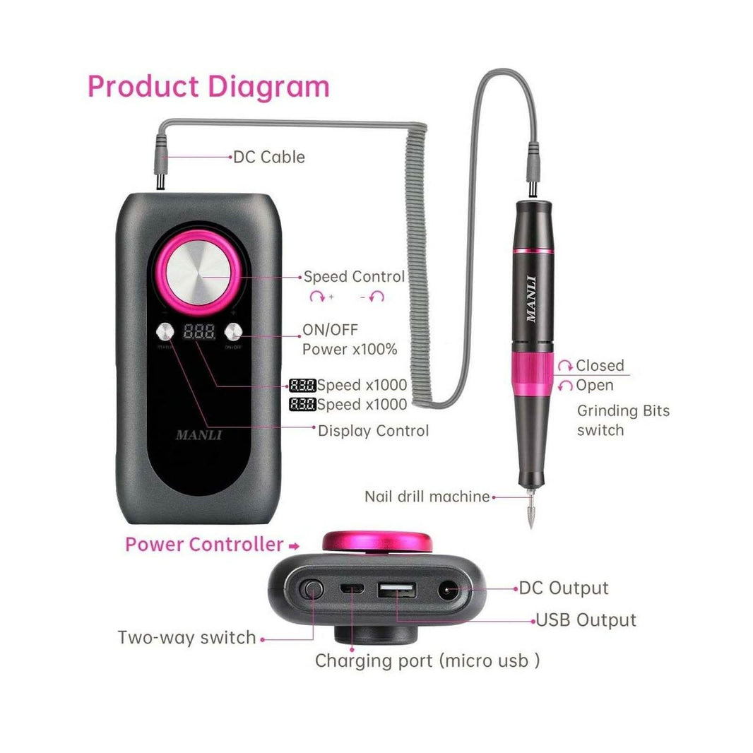 Rechargeable Nail Drill Kit with 2000mAh Phone Power Bank-Rechargeable Nail Drill Kit with 2000mAh Phone Power Bank