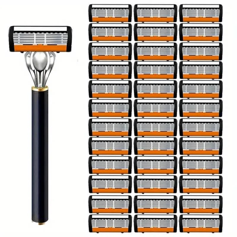 Replacement Razor Blades Safety Shaver Set with Anti-Slip Metal Handle with 1 Razor + 36 Blades-Replacement Razor Blades Safety Shaver Set with Anti-Slip Metal Handle with 1 Razor + 36 Blades