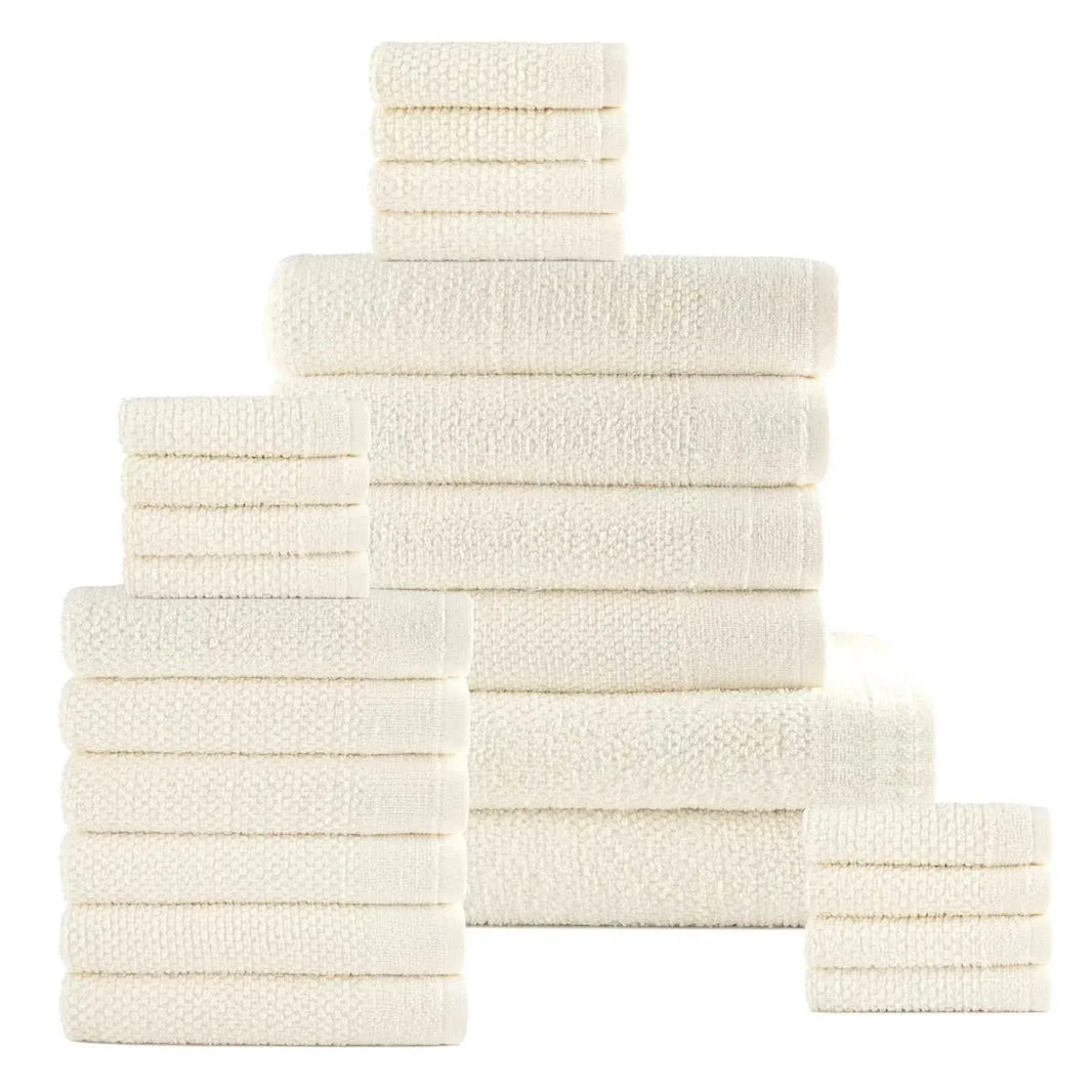 24-Piece Set: Dan River Popcorn Cotton Bath Towel Set-24-Piece Set: Dan River Popcorn Cotton Bath Towel Set