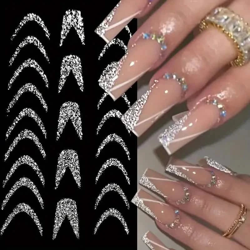 Self Adhesive Glitter Strip Line Nail Art Decals-Self Adhesive Glitter Strip Line Nail Art Decals