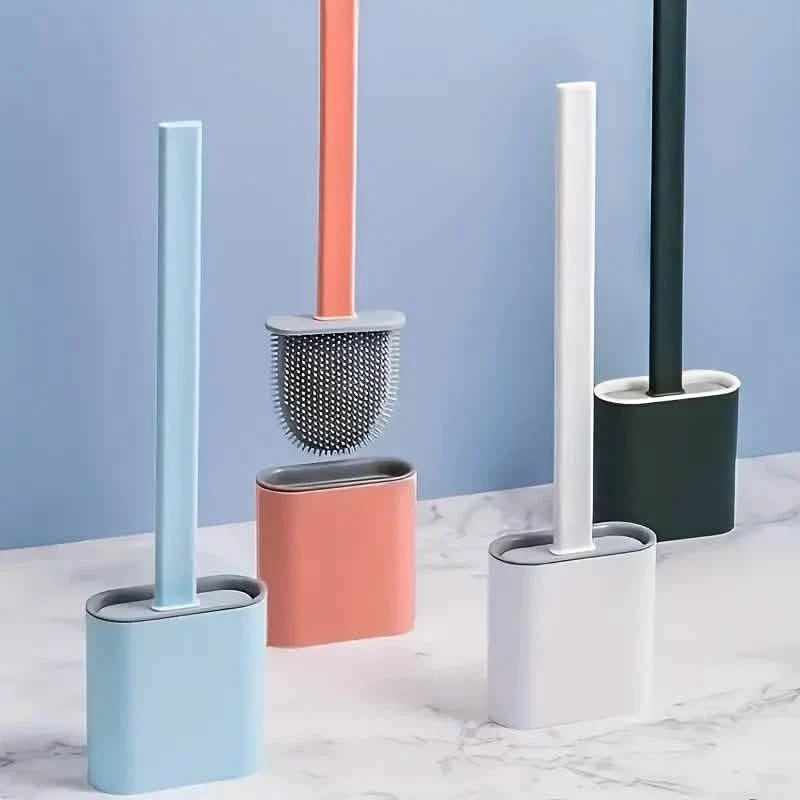 Silicone Toilet Brush with Long Holder Set-Silicone Toilet Brush with Long Holder Set