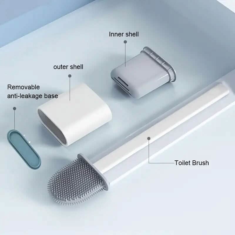 Silicone Toilet Brush with Long Holder Set-Silicone Toilet Brush with Long Holder Set