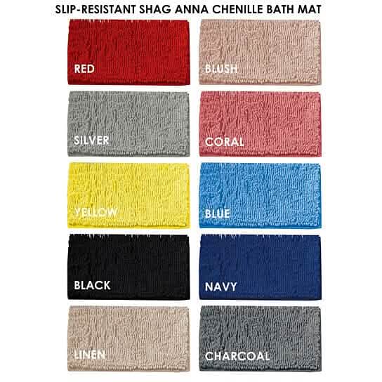 Slip-Resistant Shag Anna Chenille Soft Absorbent Bath Mat Bathroom Rug 17" x 24"-Slip-Resistant Shag Anna Chenille Soft Absorbent Bath Mat Bathroom Rug 17" x 24"