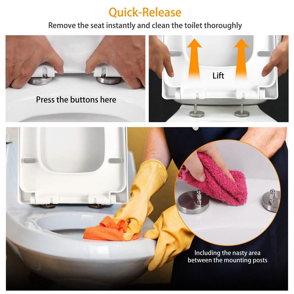 Square Toilet Seat with Grip-Tight Seat Bumpers-Square Toilet Seat with Grip-Tight Seat Bumpers