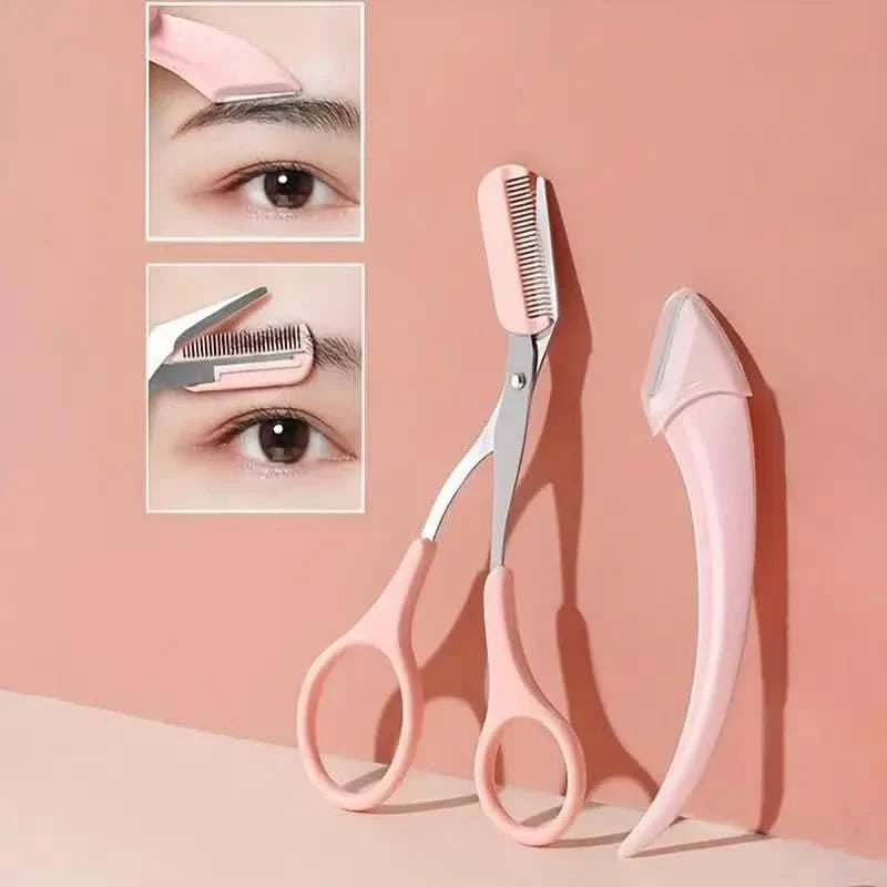 Stainless Steel Eyebrow Trimmer Set, Curved Eyebrow Razor and Scissors With Comb-Stainless Steel Eyebrow Trimmer Set, Curved Eyebrow Razor and Scissors With Comb