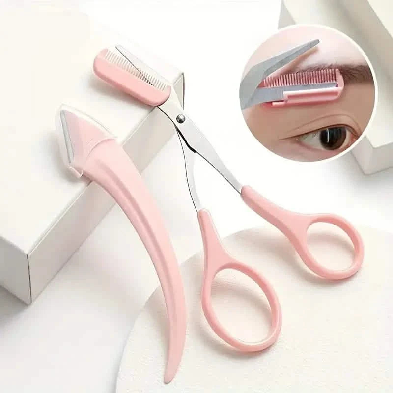 Stainless Steel Eyebrow Trimmer Set, Curved Eyebrow Razor and Scissors With Comb-Stainless Steel Eyebrow Trimmer Set, Curved Eyebrow Razor and Scissors With Comb