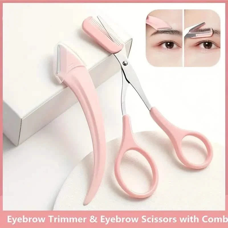 Stainless Steel Eyebrow Trimmer Set, Curved Eyebrow Razor and Scissors With Comb-Stainless Steel Eyebrow Trimmer Set, Curved Eyebrow Razor and Scissors With Comb