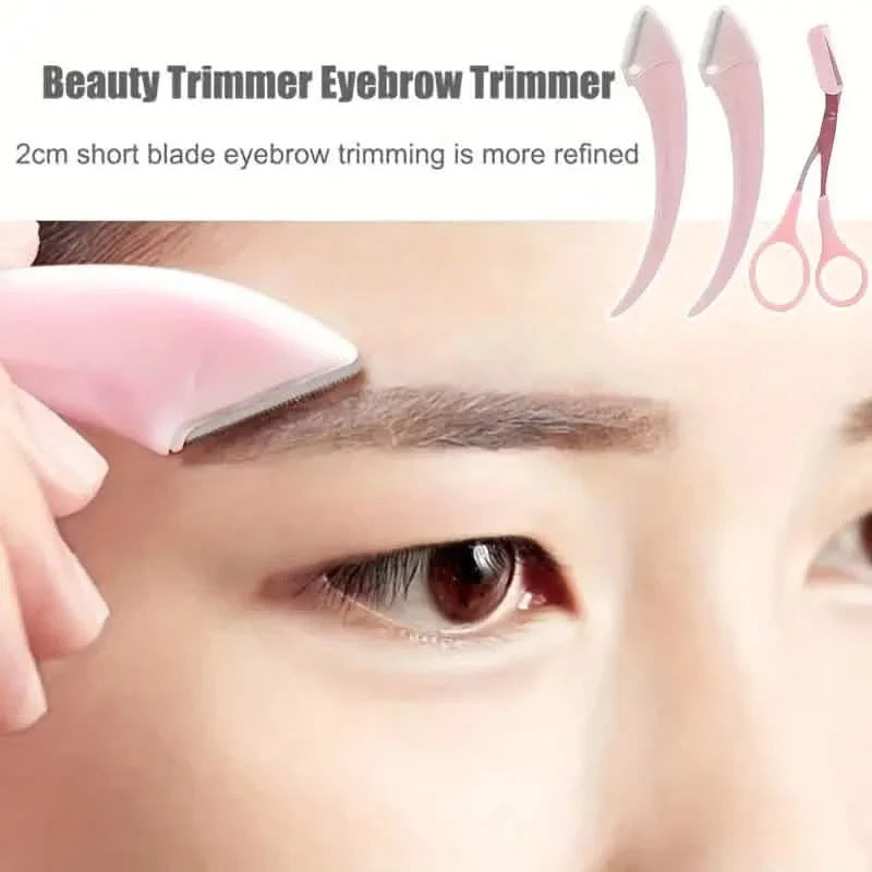 Stainless Steel Eyebrow Trimmer Set, Curved Eyebrow Razor and Scissors With Comb-Stainless Steel Eyebrow Trimmer Set, Curved Eyebrow Razor and Scissors With Comb