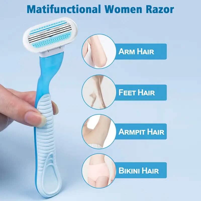 Stainless Steel Women's Hair Razor with 8 Replacement Blades-Stainless Steel Women's Hair Razor with 8 Replacement Blades