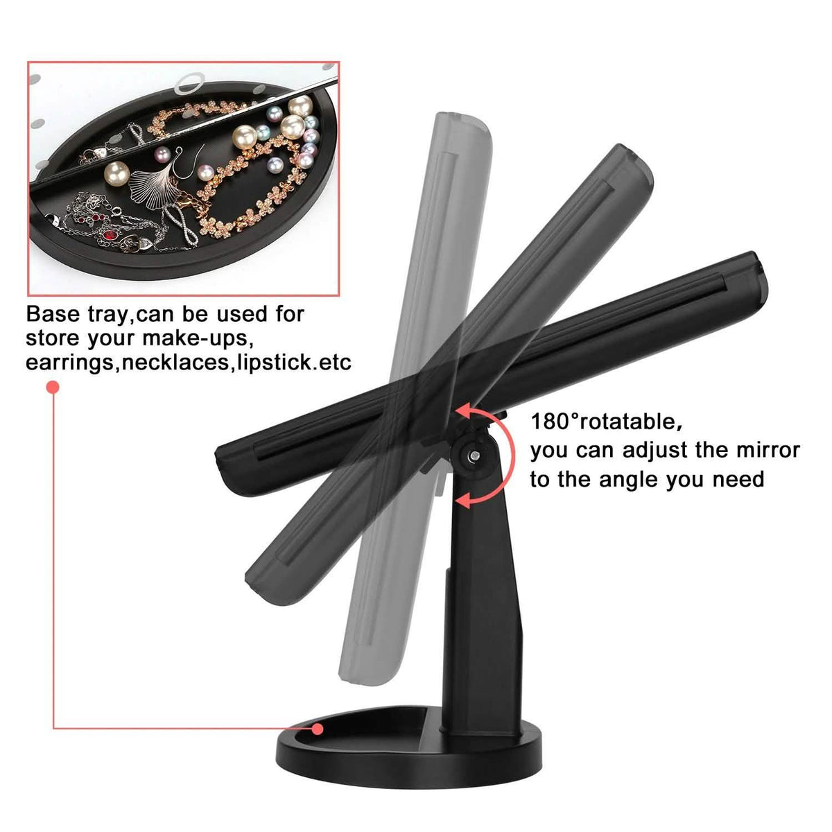 Standing Make Up Mirror Vanity USB 21 LED Light 10X 3X 2X 1X Magnification Black-Standing Make Up Mirror Vanity USB 21 LED Light 10X 3X 2X 1X Magnification Black