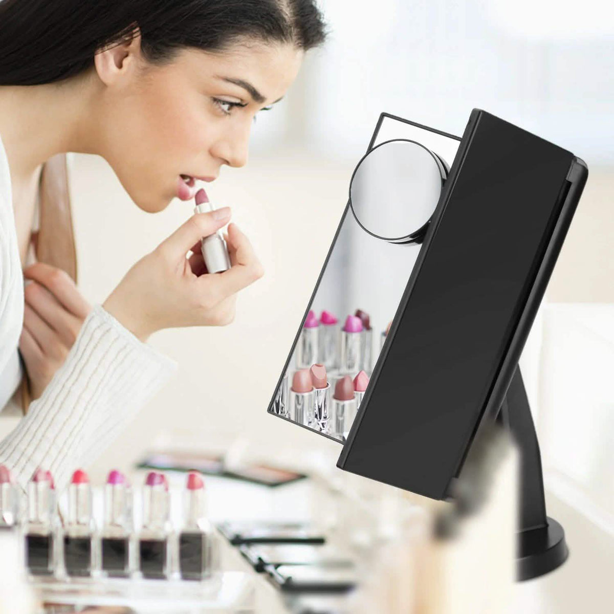 Standing Make Up Mirror Vanity USB 21 LED Light 10X 3X 2X 1X Magnification Black-Standing Make Up Mirror Vanity USB 21 LED Light 10X 3X 2X 1X Magnification Black