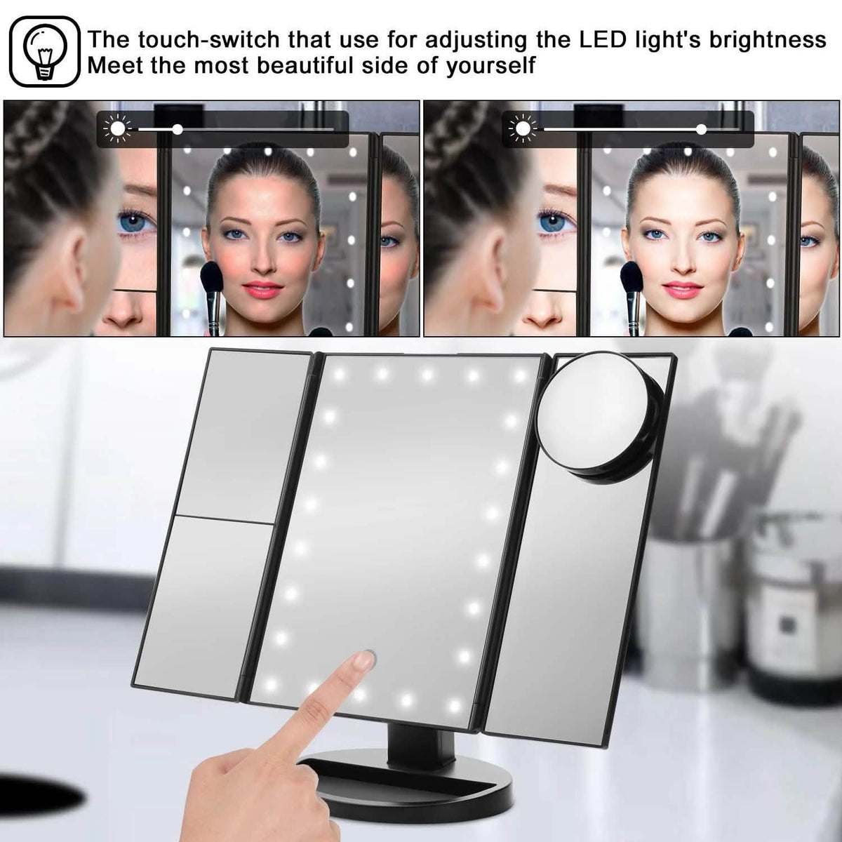 Standing Make Up Mirror Vanity USB 21 LED Light 10X 3X 2X 1X Magnification Black-Standing Make Up Mirror Vanity USB 21 LED Light 10X 3X 2X 1X Magnification Black