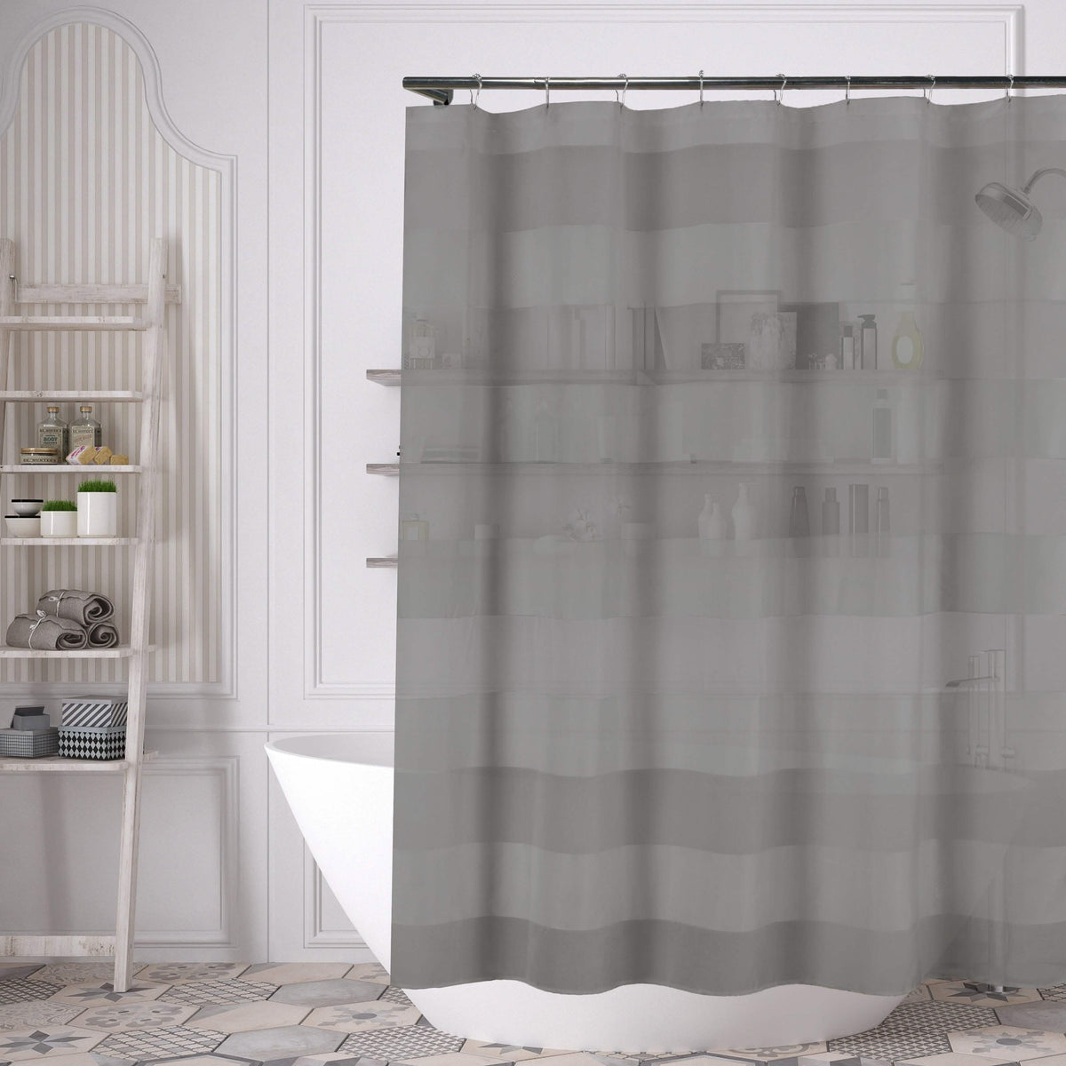 Striped Shower Curtain 70" x 72" with 12-Piece Hook Set-Striped Shower Curtain 70" x 72" with 12-Piece Hook Set
