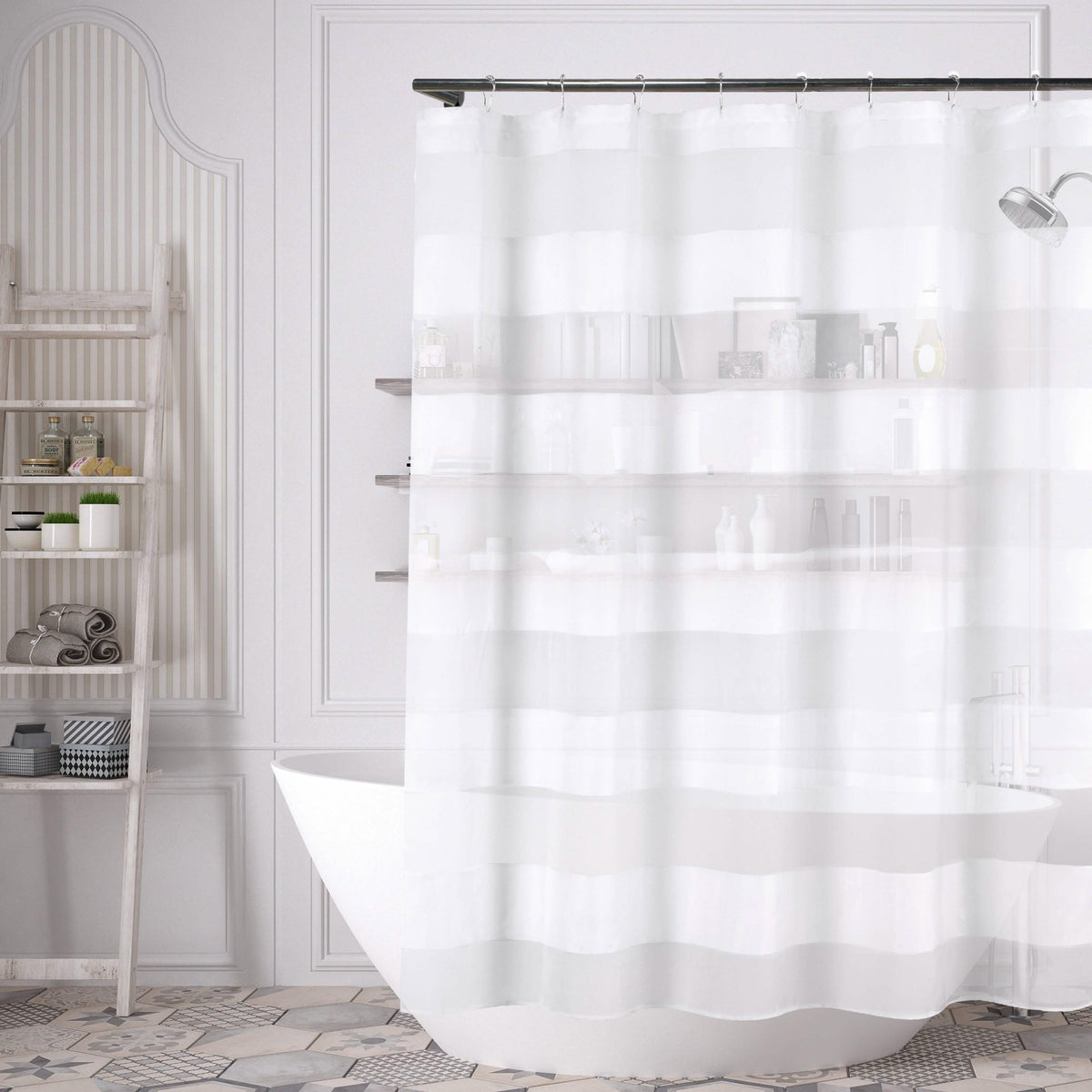 Striped Shower Curtain 70" x 72" with 12-Piece Hook Set-Striped Shower Curtain 70" x 72" with 12-Piece Hook Set