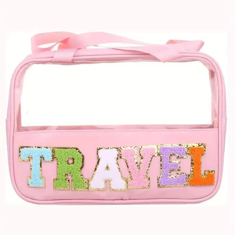 Transparent Letter Pattern Makeup Bag with Handle-Transparent Letter Pattern Makeup Bag with Handle