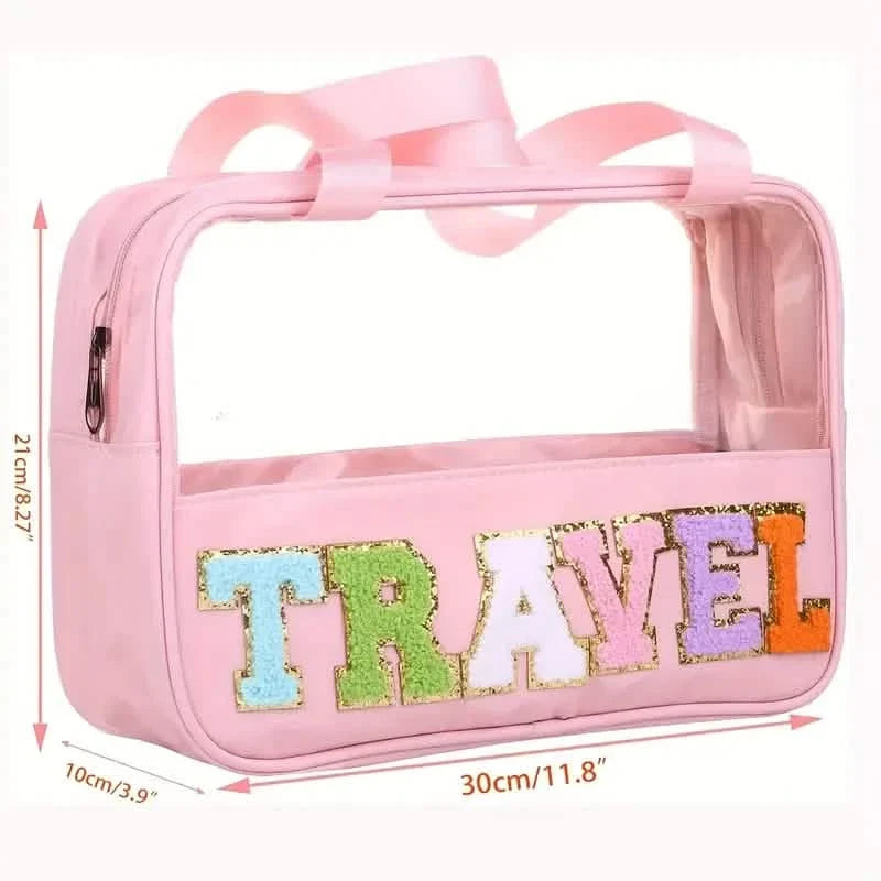 Transparent Letter Pattern Makeup Bag with Handle-Transparent Letter Pattern Makeup Bag with Handle