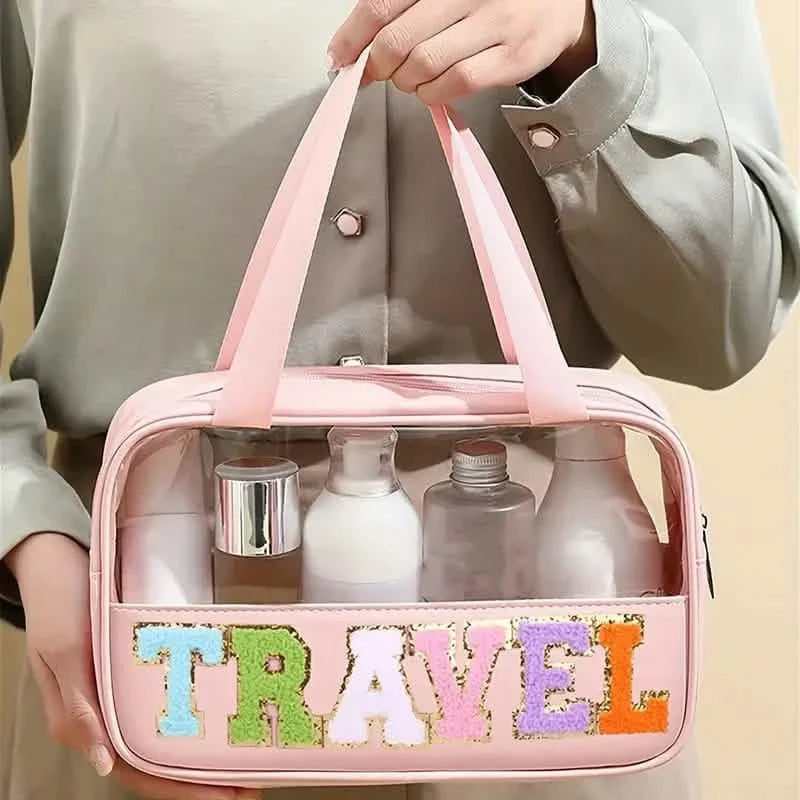 Transparent Letter Pattern Makeup Bag with Handle-Transparent Letter Pattern Makeup Bag with Handle