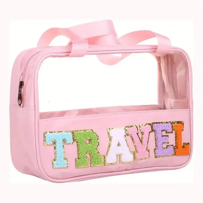 Transparent Letter Pattern Makeup Bag with Handle-Transparent Letter Pattern Makeup Bag with Handle